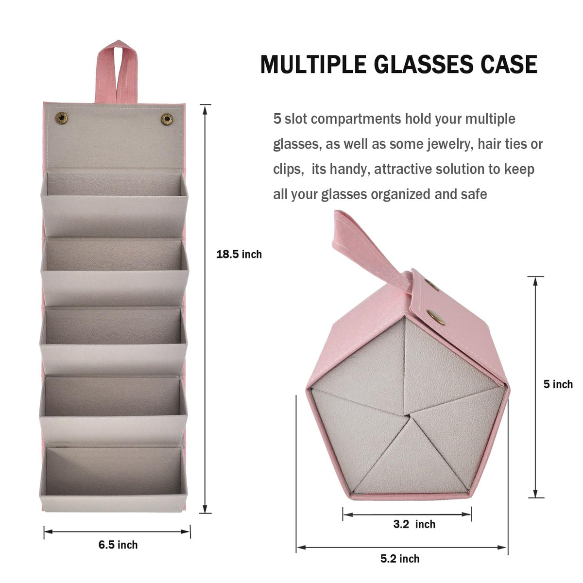 Kenpal Sunglasses Storage Organizer Holder Foldable Travel Case with 5 Slot Compartments for Multiple Glasses (Mosaic Pink)