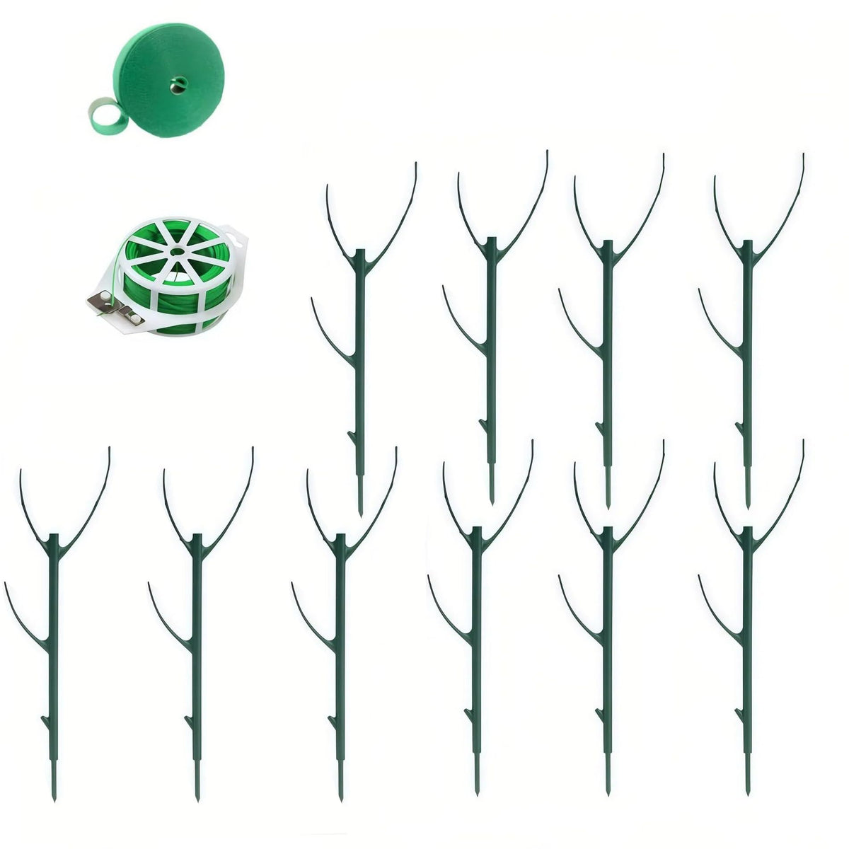 Stackable Plant Support Stakes Kit, 10 Pack Garden Plant Stakes with 20m Tie Wire & 2m Velcro Straps, Adjustable Plastic Trellis Support Frame for Climbing Plants, Vines, Indoor Outdoor Pots