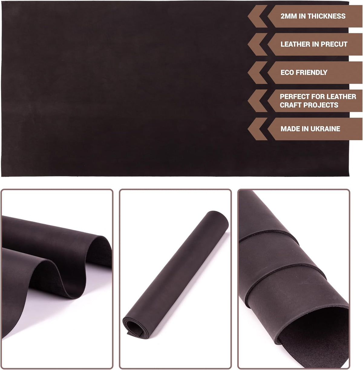 Shkira 6''X12'' Premium Crazy Horse Genuine Black Leather Sheets for Crafts Square - 2.0MM Thick Genuine - Thick Cowhide Leather Pieces Square Sheet for Crafts