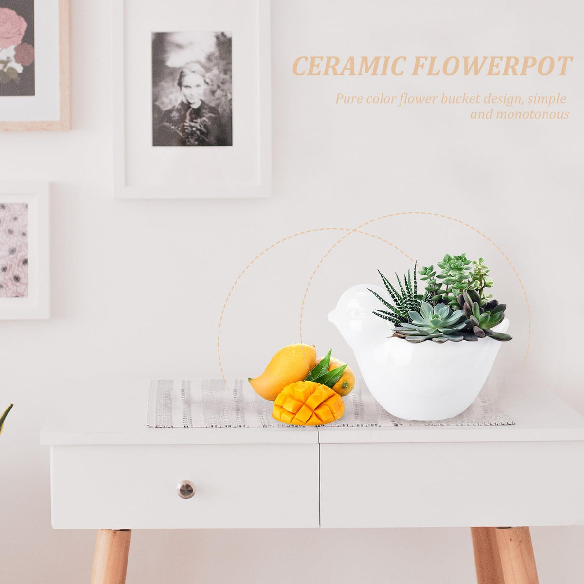 DIYEAH Ceramic Succulent Flowerpot with Creative Bird Design White Animal Plant Container for Indoor Garden Office Decoration Compact Decorative Pot for Small Flowers and