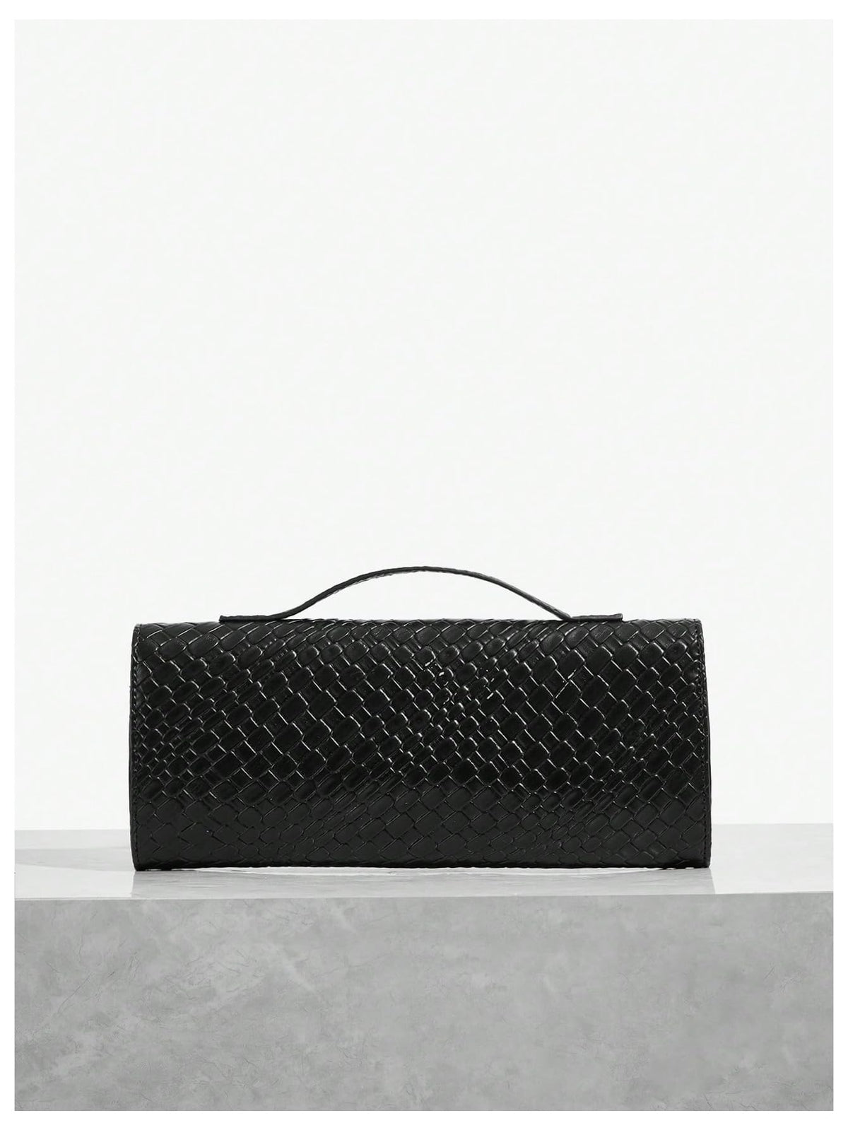 Floerns Women's Woven Leather Handbag Top Handle Formal Clutch Purse Evening Bag Black One Size