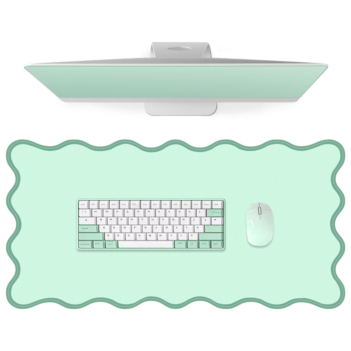 NXZGO Leather Desk Mat, XXL Large 31.4x15.7in Scalloped Gaming Mouse pad，Non-Slip Rubber Base Keyboard Pad Mousepad for Laptop Computer Game Home Office，Waterproof and Oilproof Desktop Mat I Gray