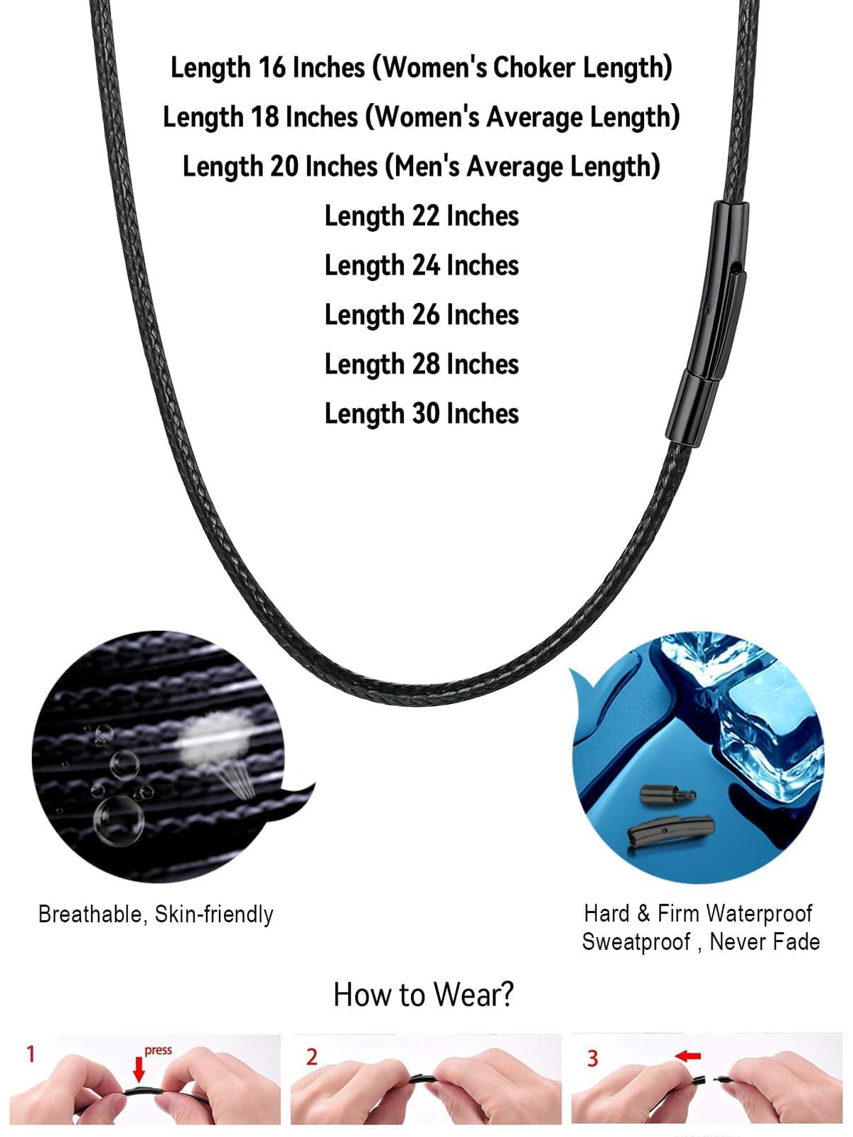 FaithHeart Black Necklace String for Men Wax Rope Chain Classic Fashion Choker Neck Charms 20inch