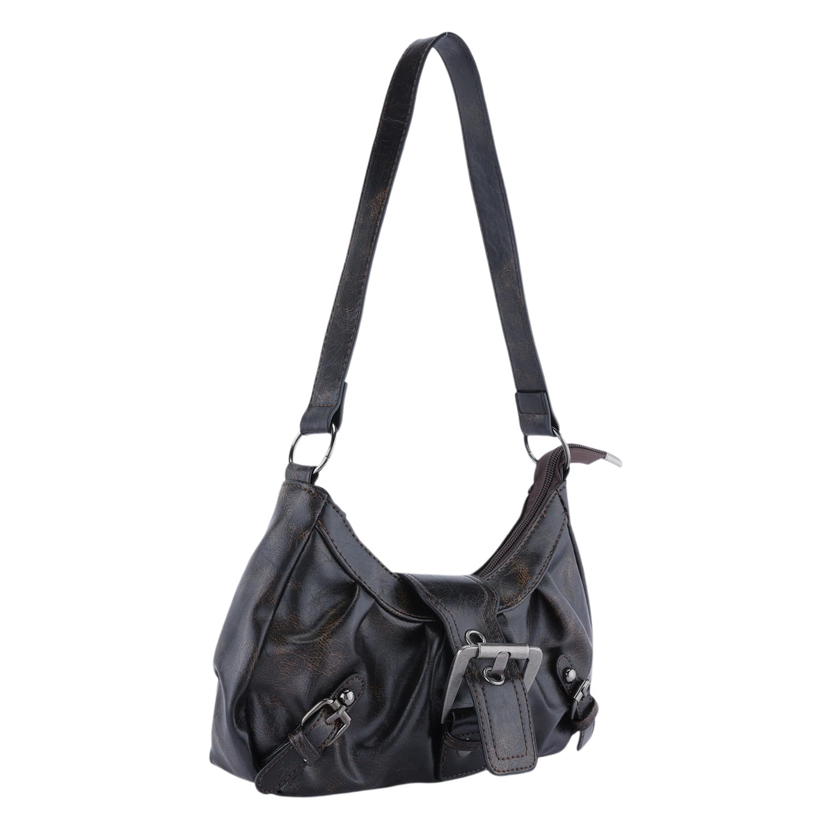 Perphy Shoulder Bag for Women Y2K Underarm Purse Retro Crescent Handbag with Belt Buckle 11.4 * 3.1 * 6.3 inches Coffee