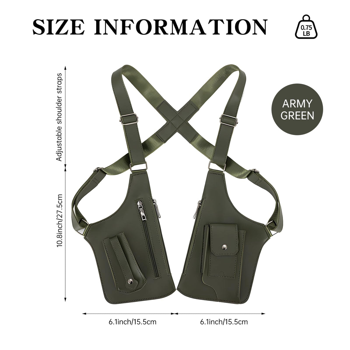Pawbena Double Shoulder Armpit Bag for Men, Anti-Theft Underarm Shoulder Holster Bag with Adjustable Strap, Hidden Phone Wallet Pocket for Travel & Daily Commute (Army Green)