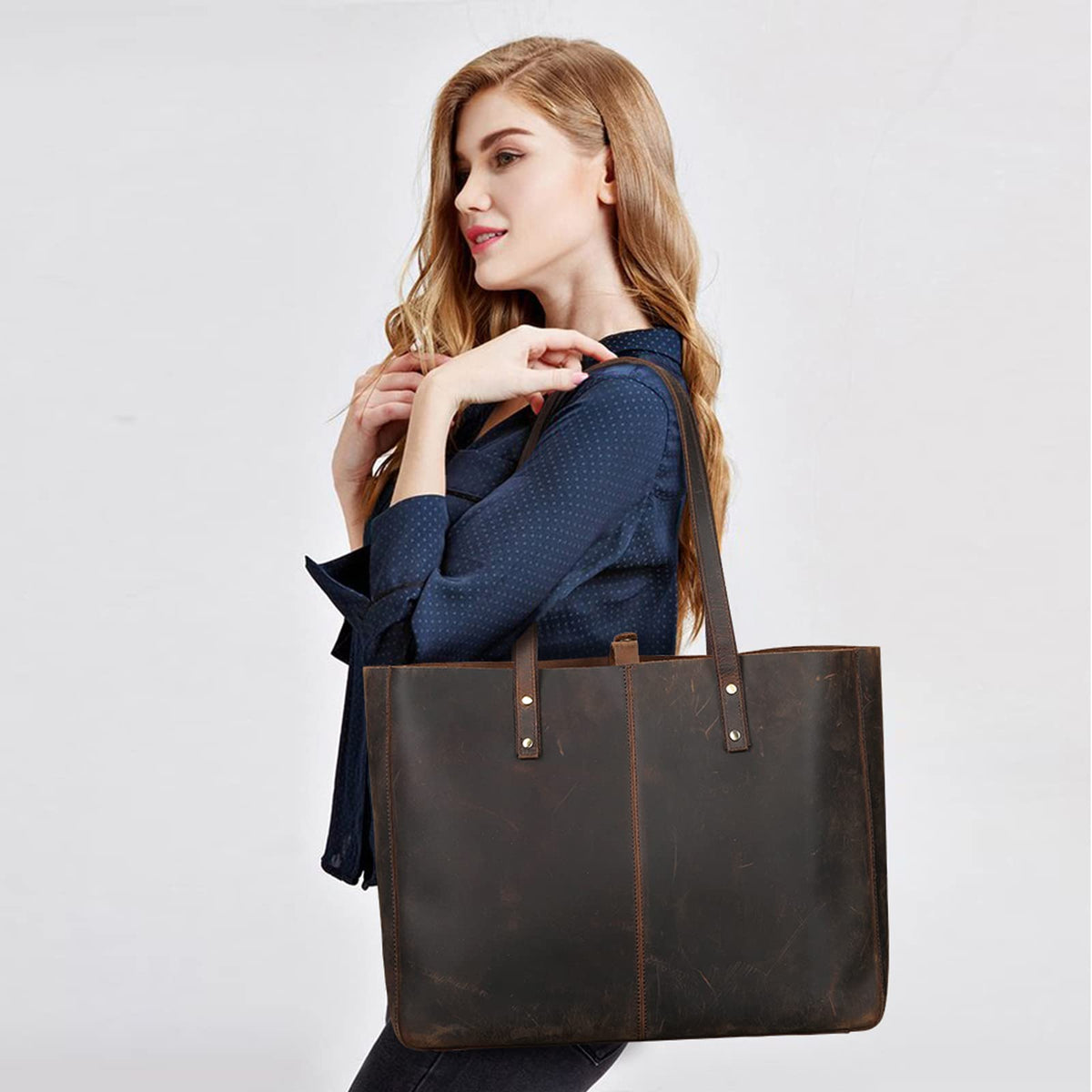 S-ZONE Genuine Leather Shoulder Tote Bag for Women Large Handbag Work Purse