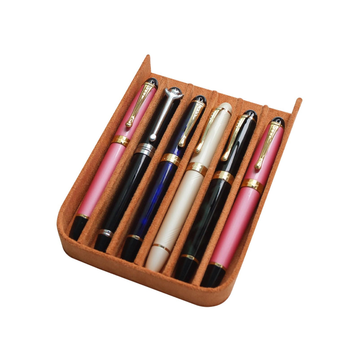 MIVLXLX Leather 6 Fountain Pen/Pencil Tray Case, Handmade, Magnetic Closure with Drawer Design, Gift Choice for Man/Woman/Office, 6 Slots（brown）