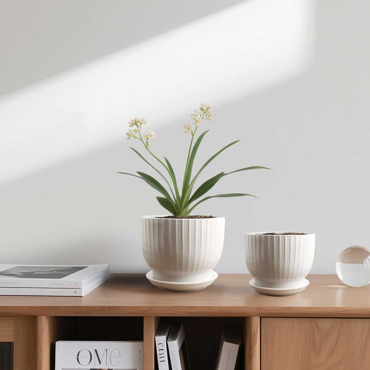 YUFDA Ceramic Plant Pots,6.7 + 5.5 Inch,Ceramic Flower Pots,Planters with Drainage Hole and Saucer,Planters for Indoor Plants(Pure White)