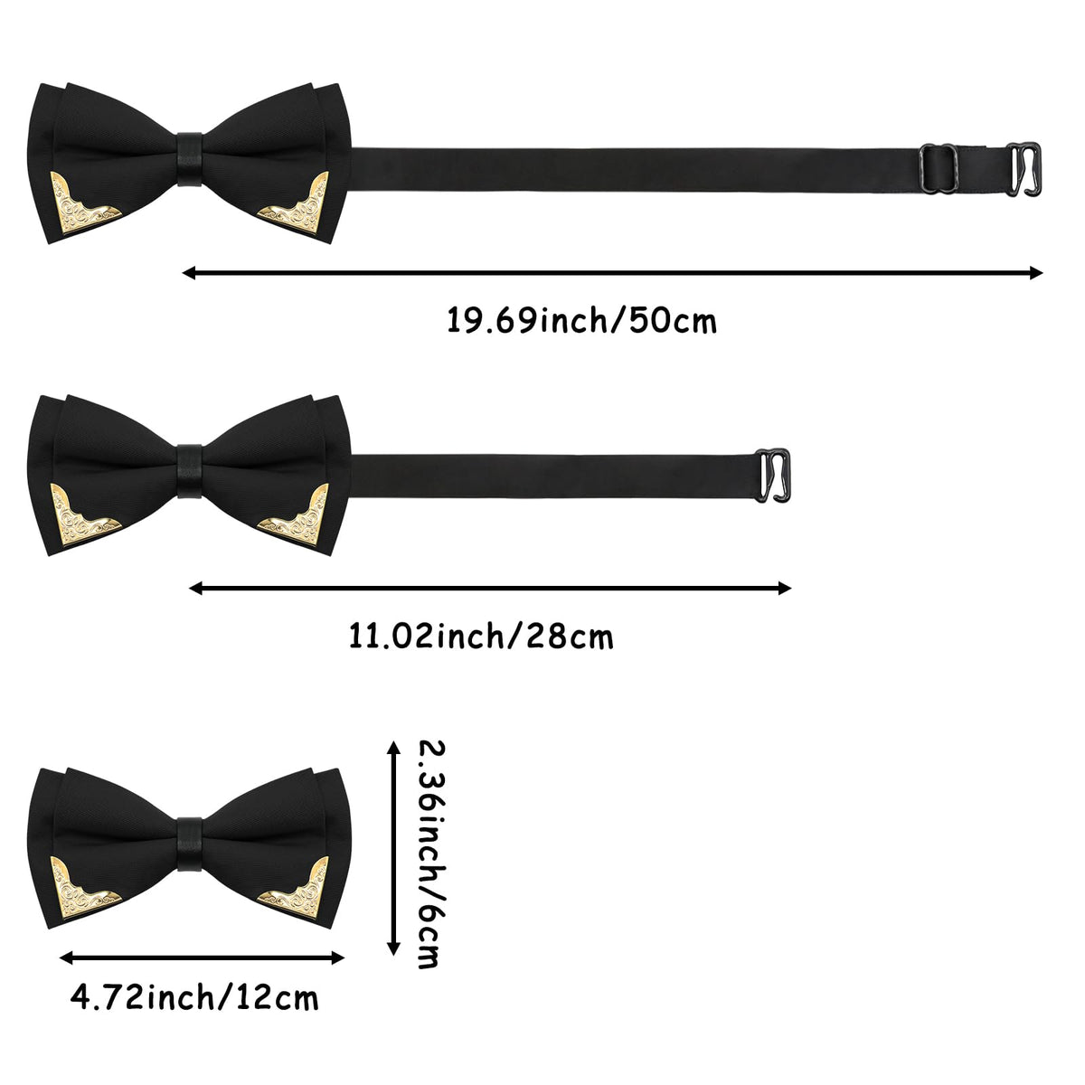 GHTIYLP Bow Ties for Men Women Metal Gold Bowtie, Pre Tied Mens Bow Tie Tuxedo Bowties Men for Prom Wedding Party (black)