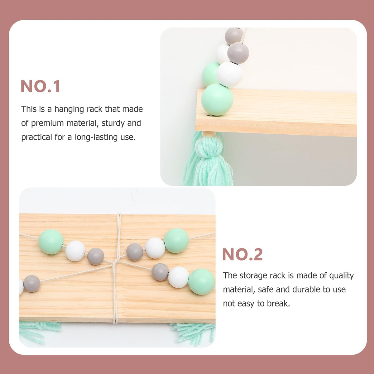 Garneck Stylish Cotton Rope Hanging Rack with Beads and Tassels Decorative Wall Shelf for Potted Plants Flowerpot Display Board for Home and Natural Boho Wall Decor