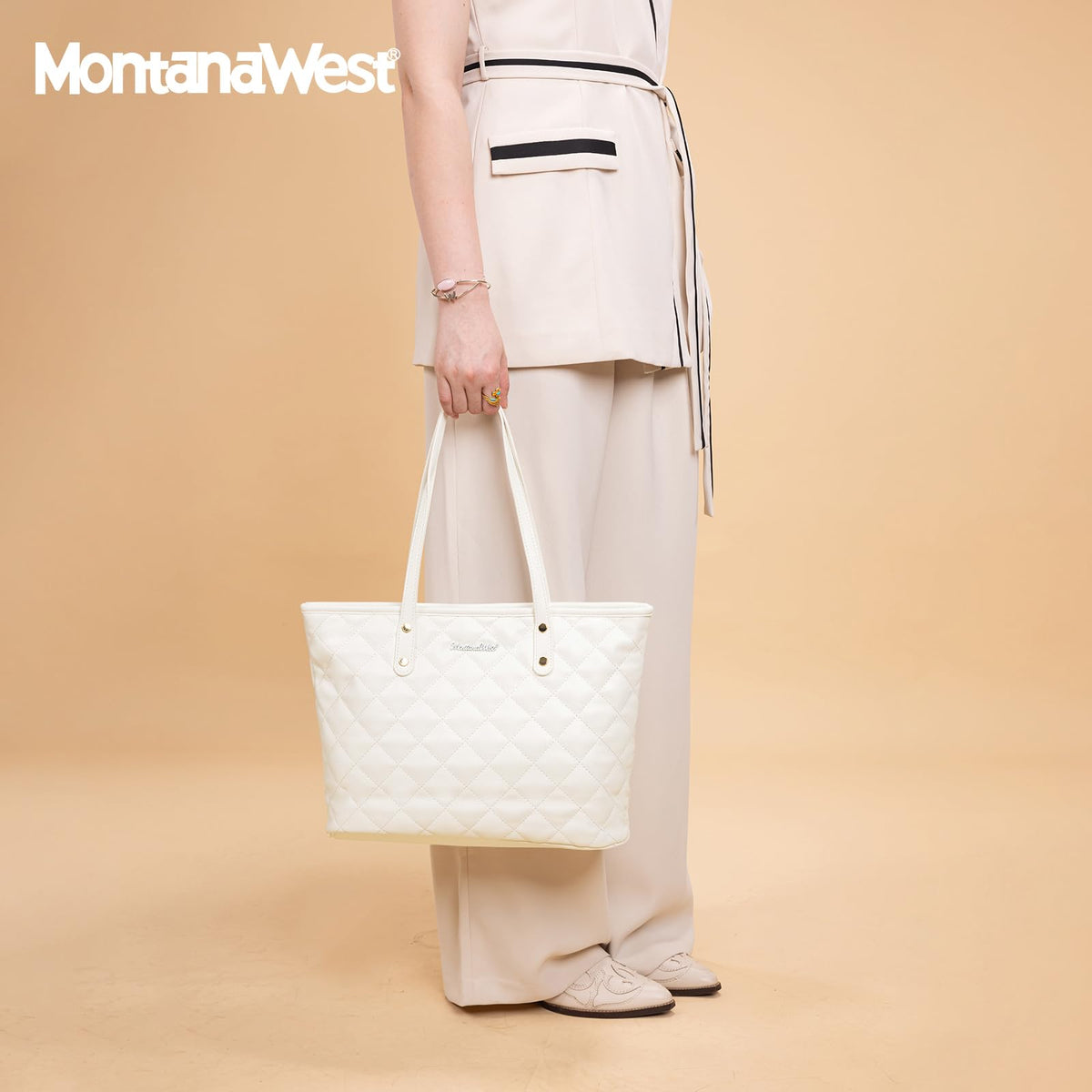 Montana West white purse quilted tote bag for women large tote purse for women shoulder bag womens handbags hobo purse with top zipper MWC-084BWT
