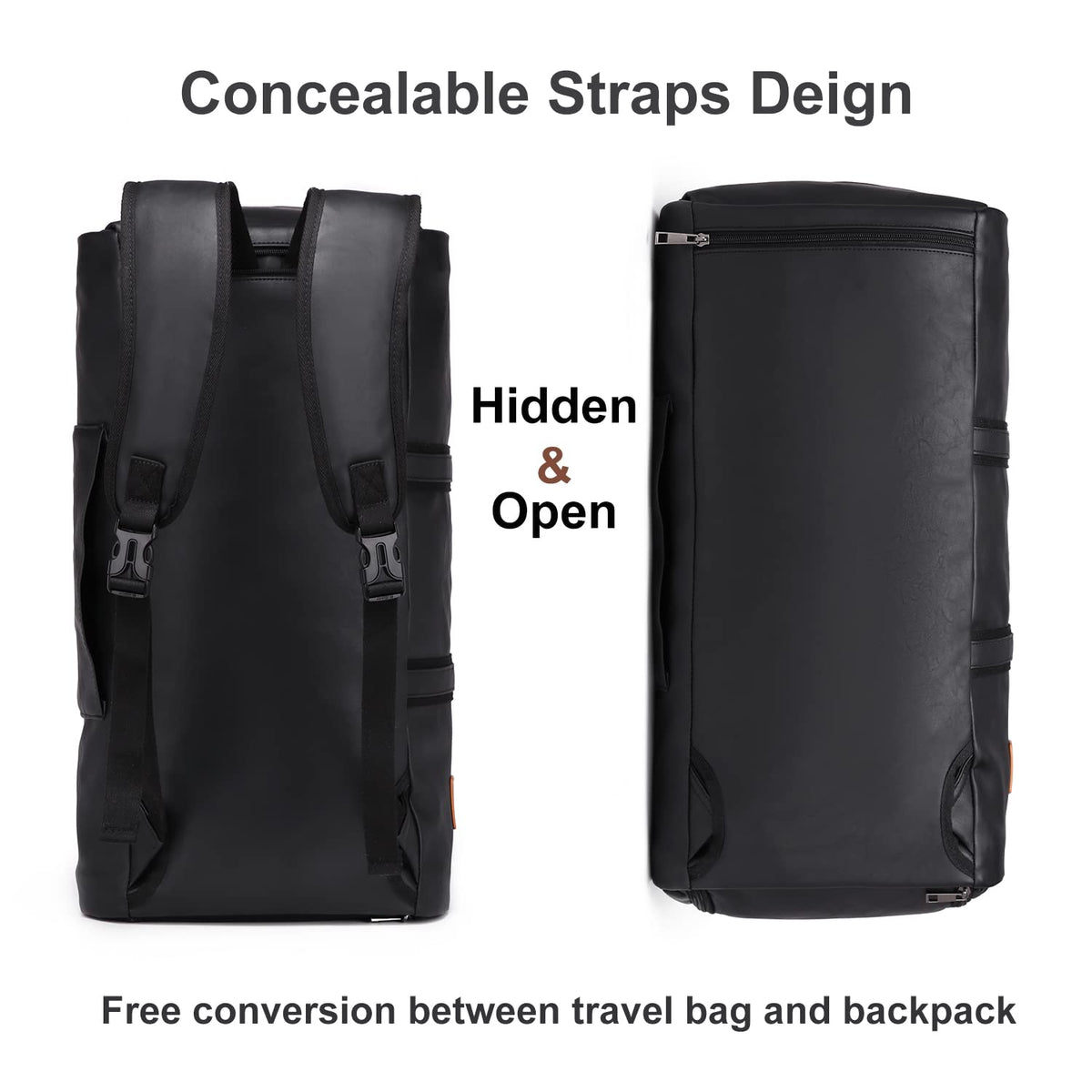 Carry On Garment Backpack, 3 in 1 Waterproof Mens Garment Bag for Travel Business, Leather Duffel Bag with Shoe Compartment -Black