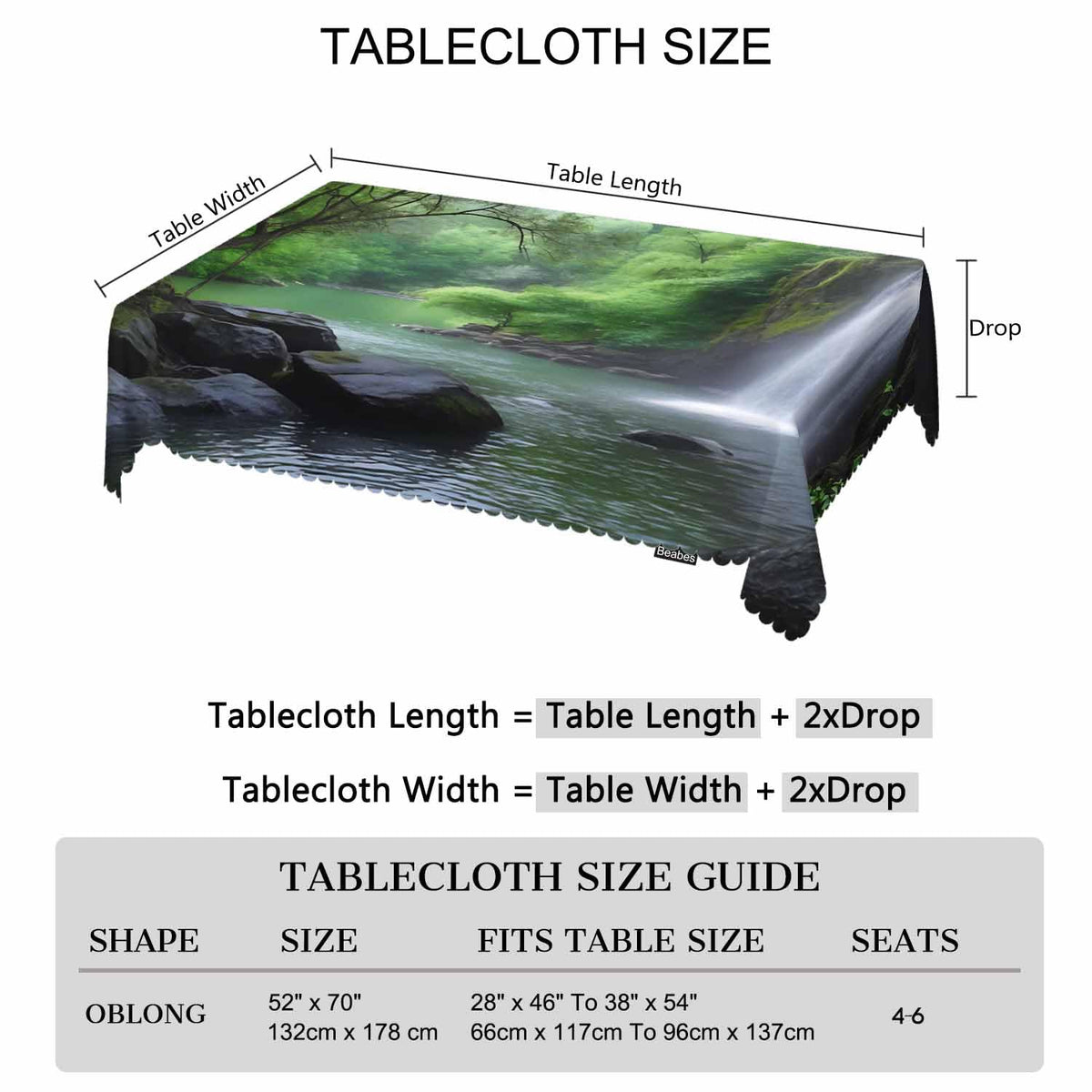 Beabes Waterfall Dinner Tablecloth Table Cover, Tropical Forest Waterfall Cave 52x70 Inch Table Cloth Dust-Proof Table Cover Protector for Home Restaurant Picnic Camping BBQ