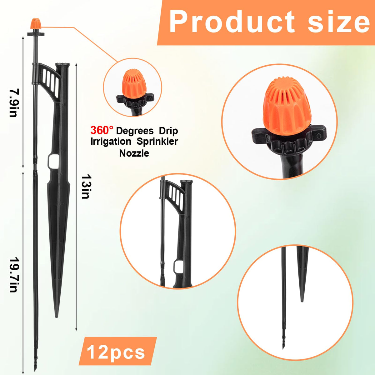 12 Sets 360°Drip Micro Spray Emitters with Sprinkler Stake, Drip Sprinkler Heads with Adjustable Riser 1/4" Irrigation Tubing and Barbed Coupler,Micro Sprinkler Assembly for Garden Irrigation System