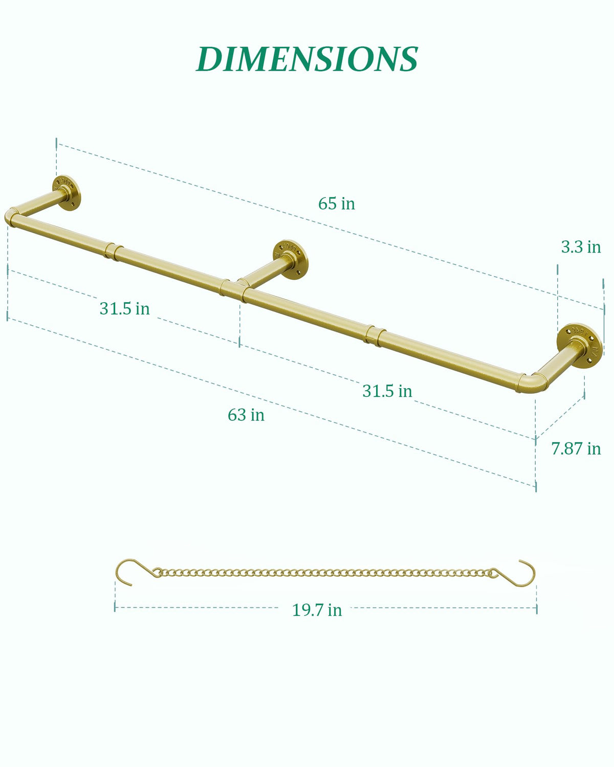 SOFITORG Plant Haning Rod, Hanging Planters for Indoor Plants with 6 Chains, Wall Plant Hanging Bar for Window Celling, 65.7 Inch, Metal Gold, Pots Not Included