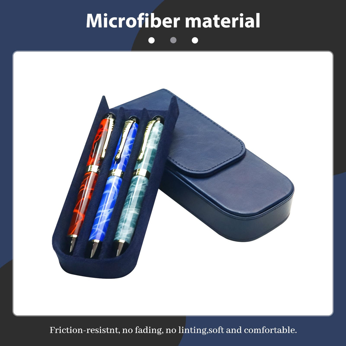 MIVLXLX Leather Triple Pen Case Pencil Pouch Holder for Three Fountain Ballpoint Rollerball Pens and Pencils Gift Choice for Man/Woman/Office (blue)