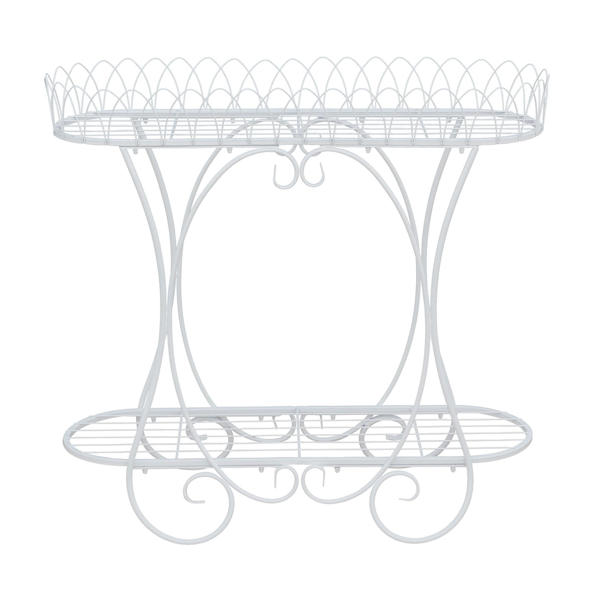 White Oval Plant Stand with Lattice Base, French Entryway Decor for Plants, Elegant Floor Flower Pot Holder Garden Decoration