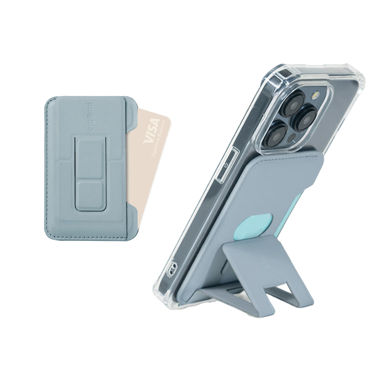 ergomi MagSafe Wallet Stand for iPhone 16/15/14/13/12, Magnetic Card Holder with Adjustable Multi-Angle Kickstand, Side-Opening Card Slot, Dual Magnetic Rings, – Blue