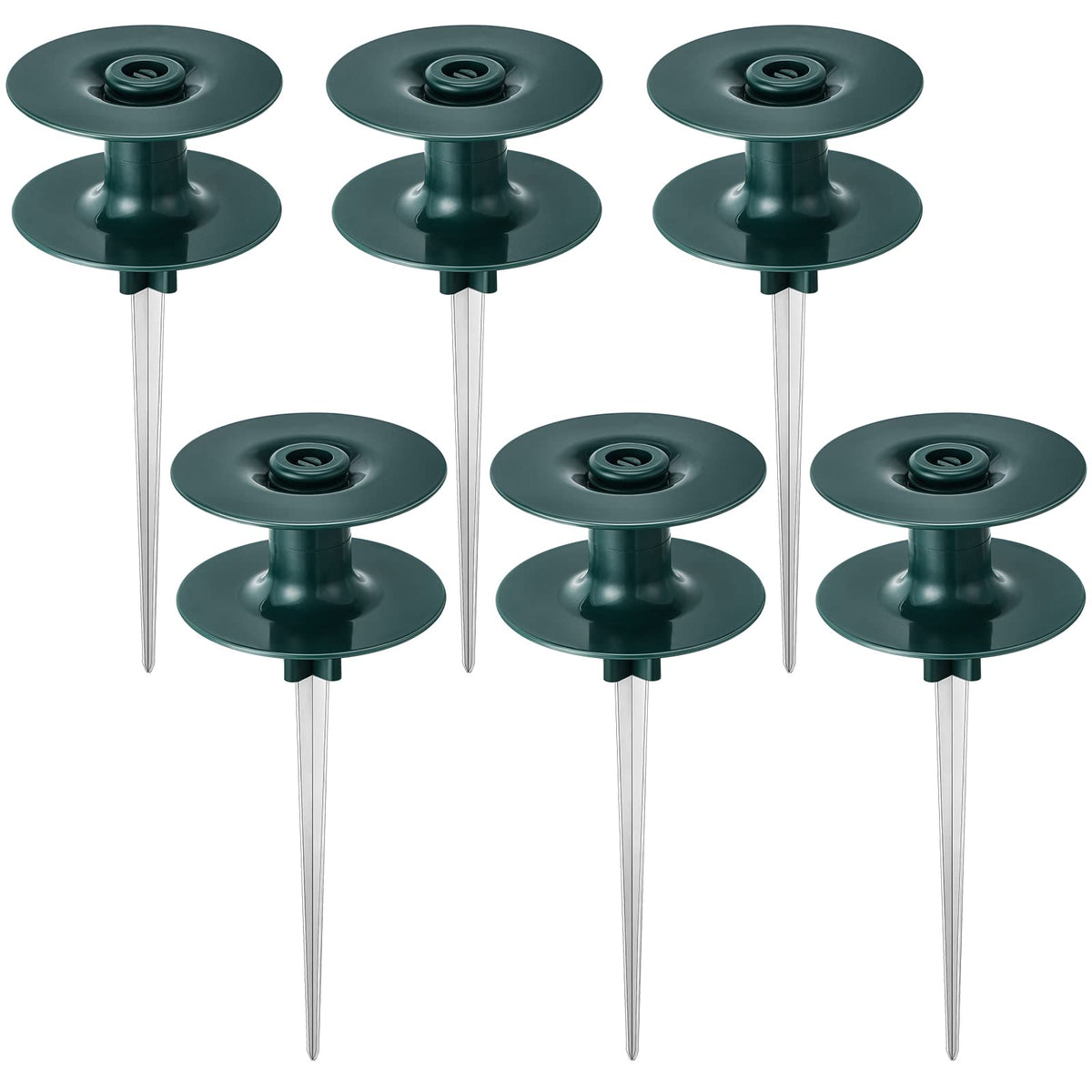 Chumia 10 Inch Garden Hose Guide Spike, Zinc Coated Rustproof Heavy Duty Metal Stake, Sturdy Top, Keeps Garden Hose Out of Flower Beds, Hose Guard for Yard Plant Protection(6 Pieces,Dark Green)