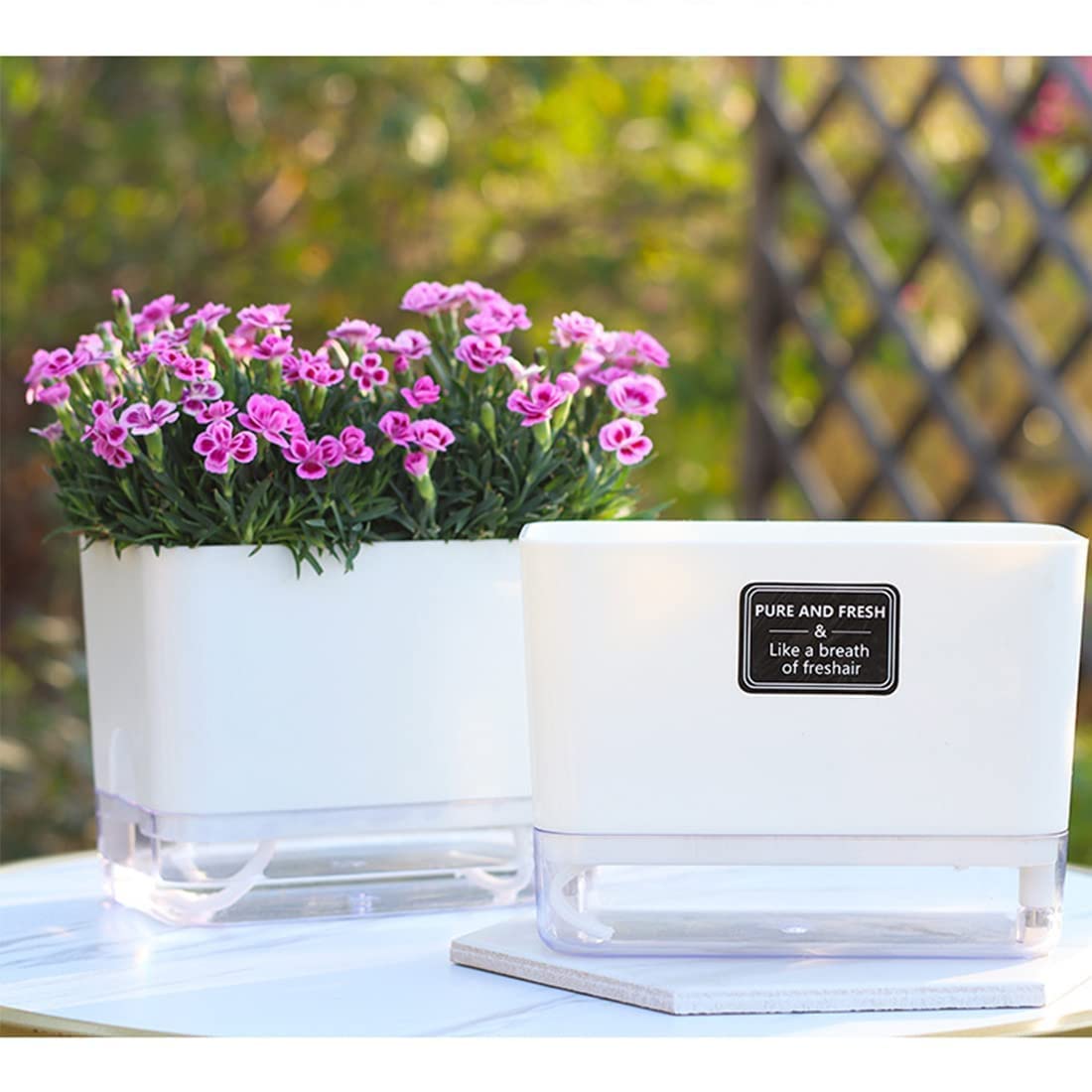FAMZ Self Watering Planters 4 Pack，Self Watering Pots for Indoor Plants，Automatic Moisturizing，Transparent Square Flower Pot for Indoor and Outdoor Plants，Succulents，Violets，Ivy