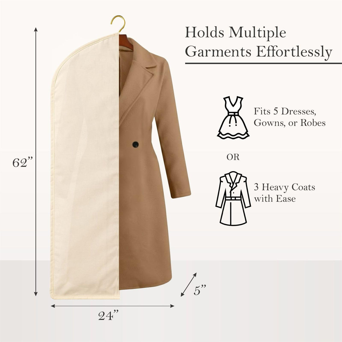 100% Cotton Garment Bag | Long | Breathable Garment Bags for Hanging Clothes | Garment Storage Bag for Long Dresses & Coats Storage | Pack of 1 (62 Inch)