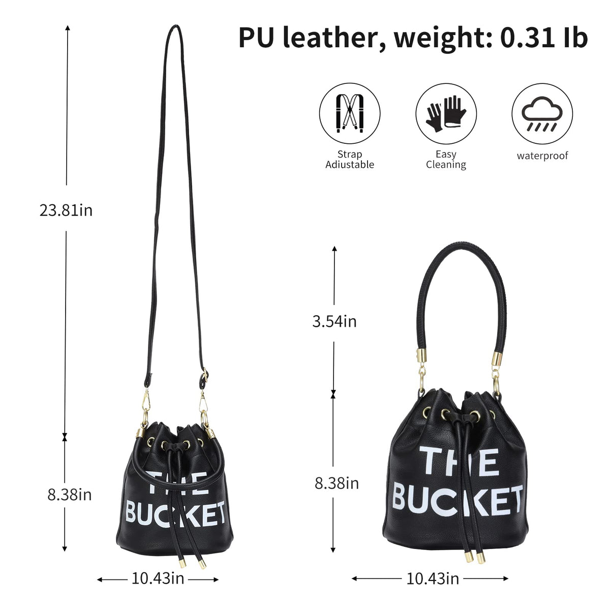 JQAliMOVV Mini Leather Bucket Bags for Women Drawstring Bucket Purse Crossbody Handbags Hobo Bag (Black)