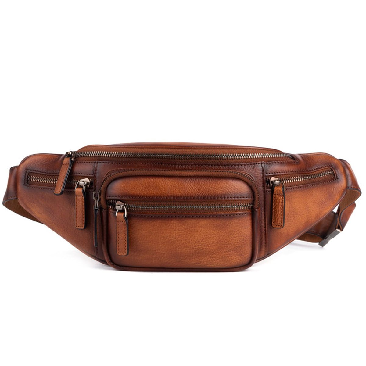Myunxui Genuine Leather Fanny Pack Waist Bag for Men Women Hip Bum Bag Travel Pouch Sling Bag Crossbody Chest Bags Shoulder Daypack Multiple Pockets Waist Pack Brown