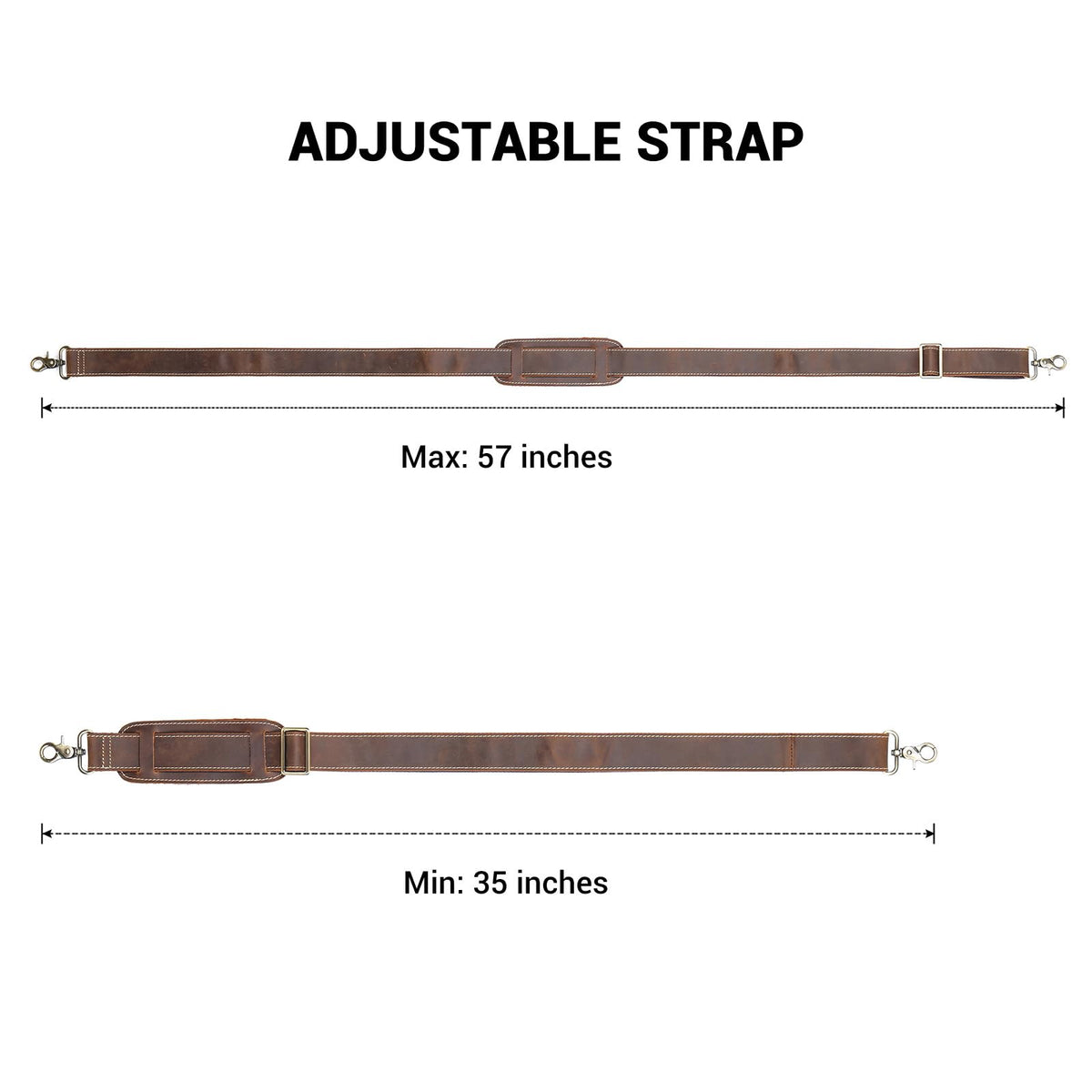MASIWEI Genuine Leather Bag Strap Replacement Shoulder Strap Adjustable with Padded for Duffel Bag, Crossbody Bag, Laptop Bag, Briefcase, Messenger Bag,Coffee
