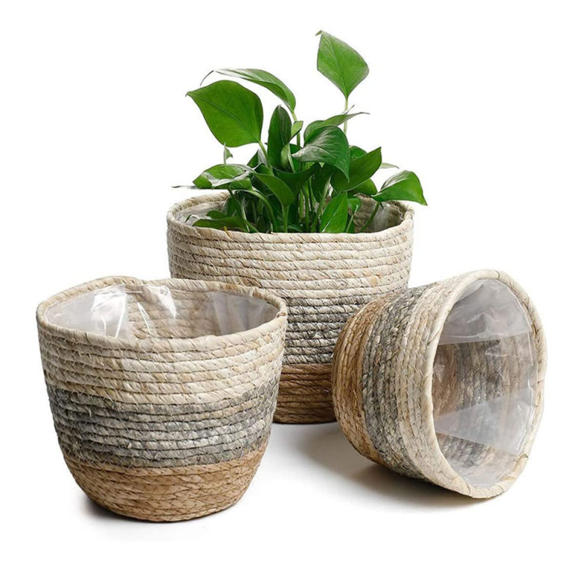 UKCOCO 2Pcs Multi Purpose Woven Flower Seagrass Plant Pots for Decor Delicate Floral Planters for Balcony Garden