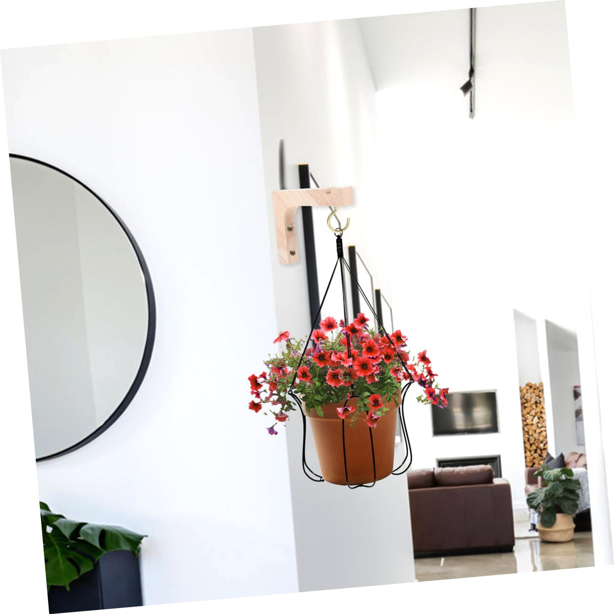 SEWACC Wooden Plant Hanger Hooks 2pcs Heavy-Duty Wall and Ceiling Hanging Plant Brackets for Indoor and Outdoor Flowerpot Holders Natural Wood Color