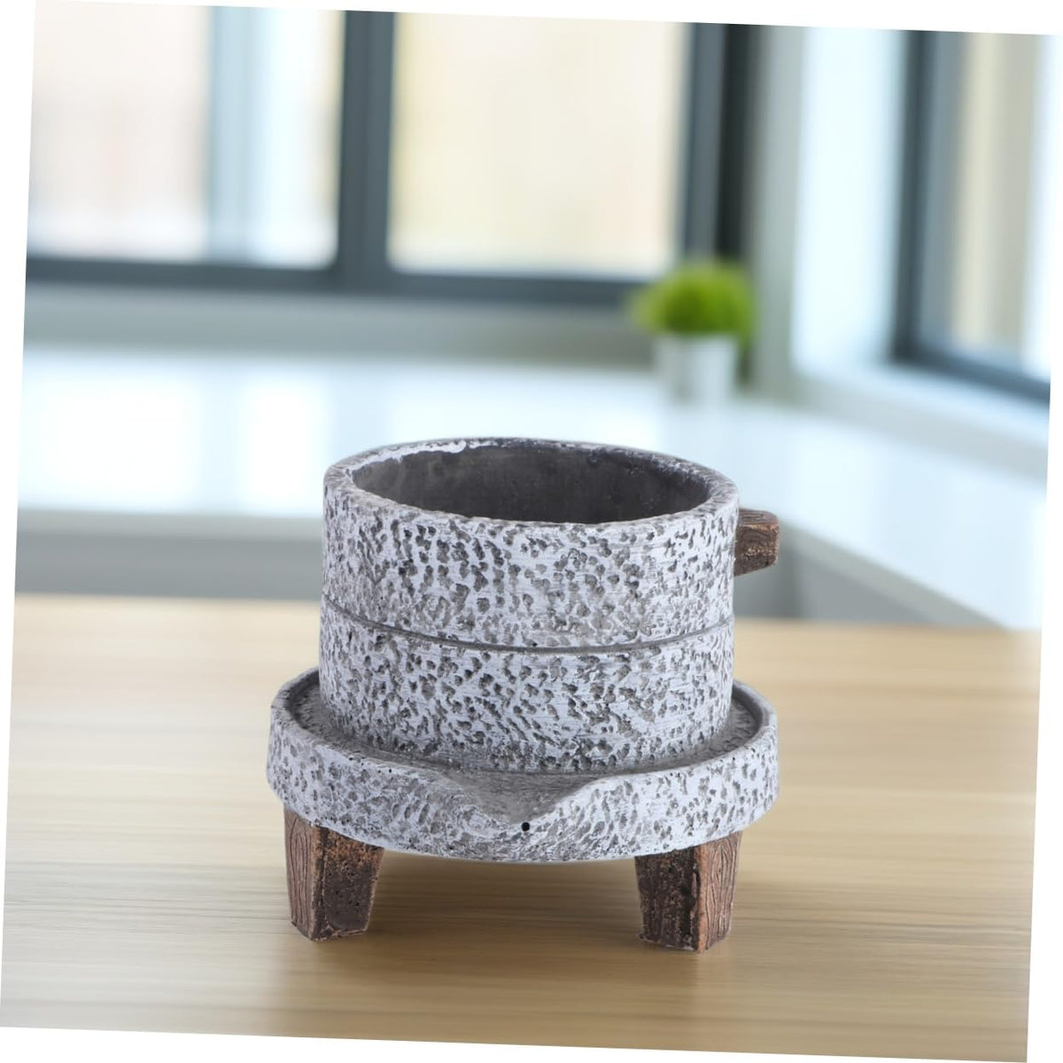 Happyyami Weathered Planter Large Stone Plant Pot Retro Cement Planter for Outdoor Indoor Garden Bonsai Pot Decorative
