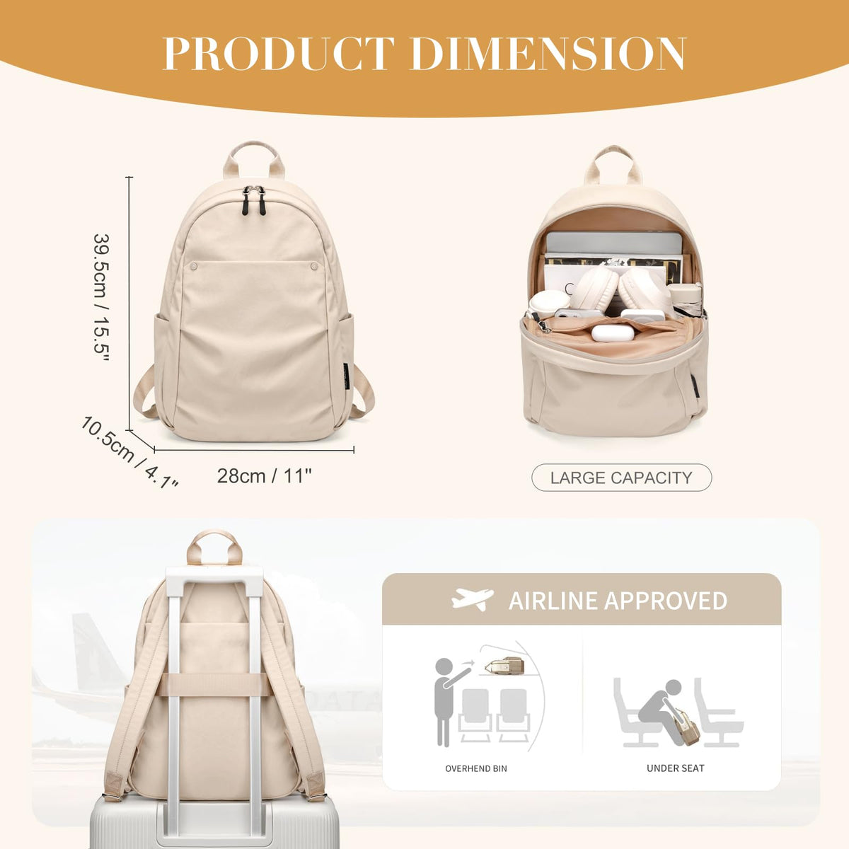 GOLF QUALITY Mini Backpack for Women Fashion Small Backpack Purse Lightweight Daypack for Work Trave Daily,Apricot