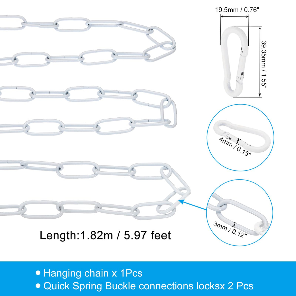 PATIKIL 6 Feet White Finish Lighting Hanging Chain, Metal Looping Chain for Hanging Plant Pendant Chandelier Light Fixture