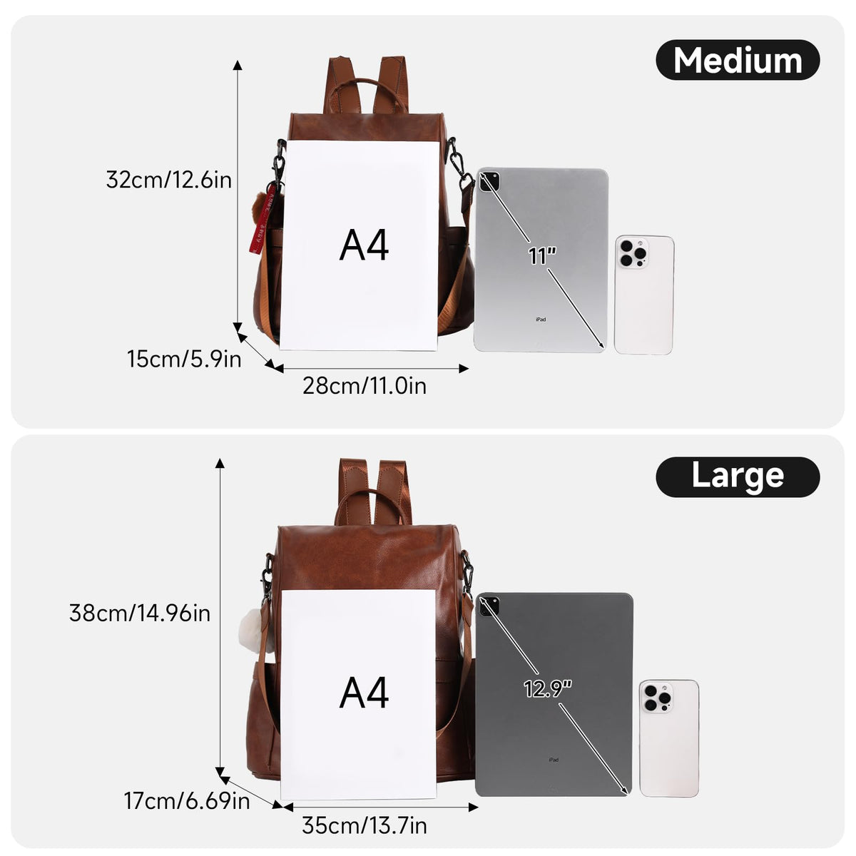 CHERUTY Women Backpack Purse PU Leather Anti-theft Casual Shoulder Bag Fashion Ladies Satchel Bags(Tan)