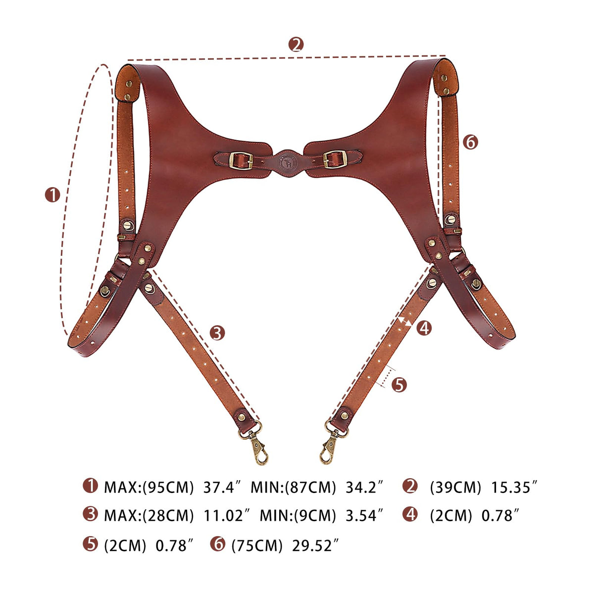 TOURBN Men's Genuine Leather Harness Suspenders - Adjustable Vintage Braces with Brass Hooks for Pants, Weddings & Formal Wear