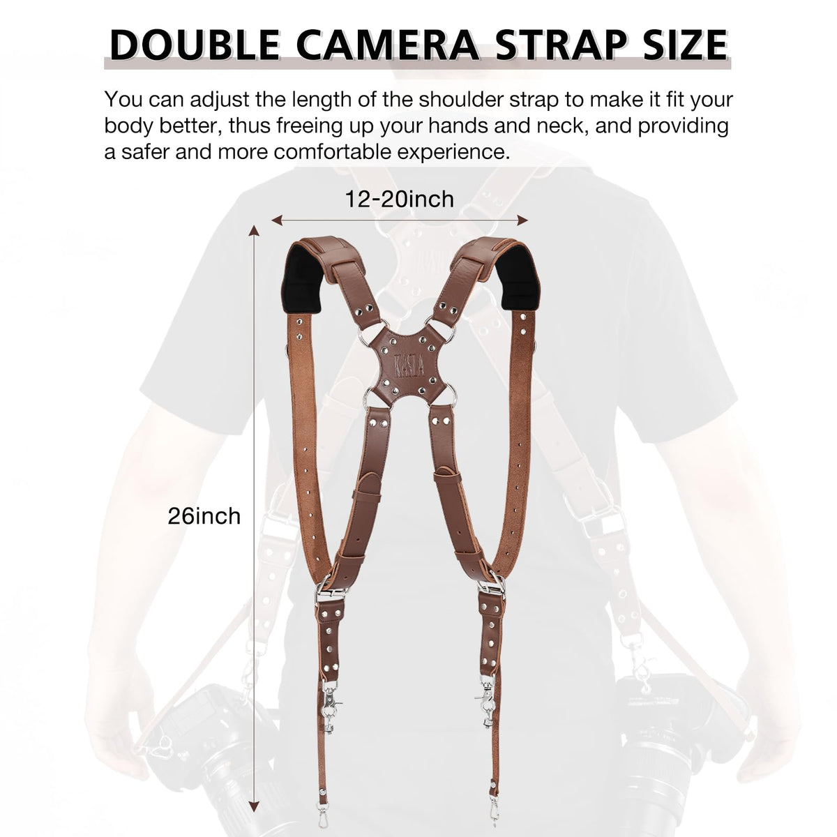 Kasla Camera Strap, Camera Straps for Photographers, Leather Dual Camera Strap for Two DSLR/SLR Cameras (Brown, Upgrade)