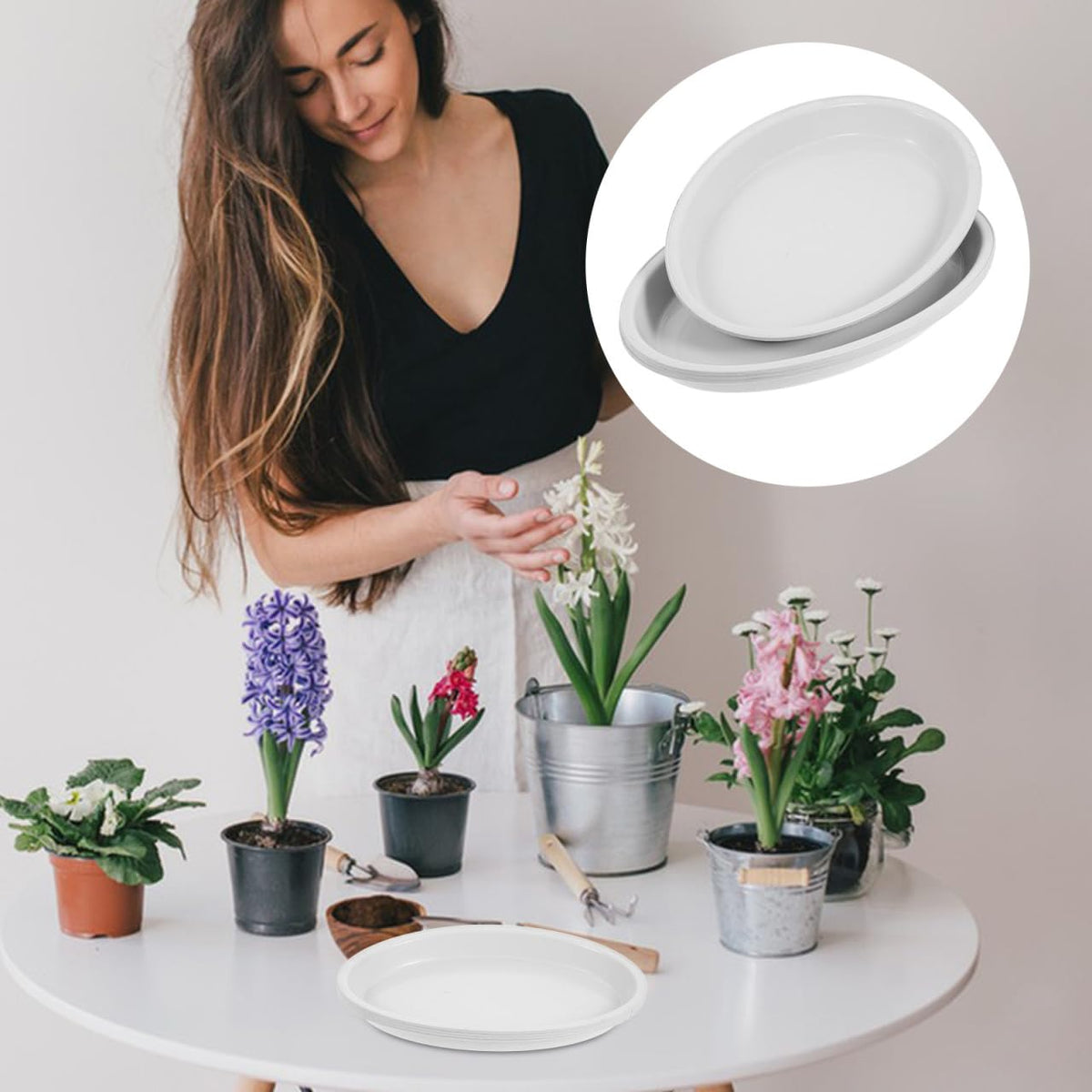 IWOWHERO 4Pcs Oval Plant Saucers Water Catcher Trays for Indoor Outdoor Flower Pots 11.22X7.28 Inches Plastic Planter Drip Tray for Home Garden Decor