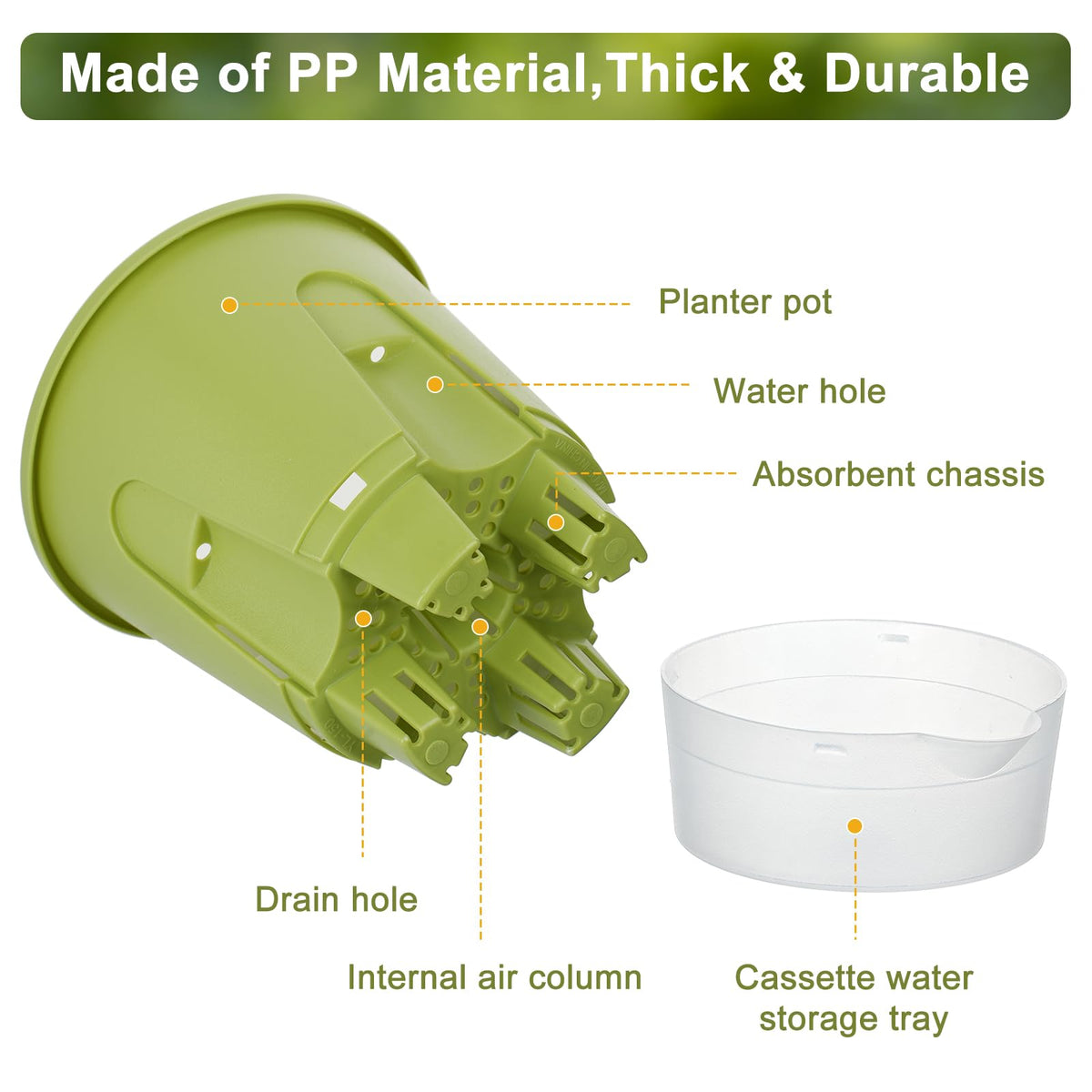 IWNTWY Plant Pots 6 inch Set of 5, Self Watering Pots for Indoor Outdoor, Upgraded Water Inlet Self Watering Planters Flower Pots with Drainage Hole and Clear Saucer Reservoir (Green)