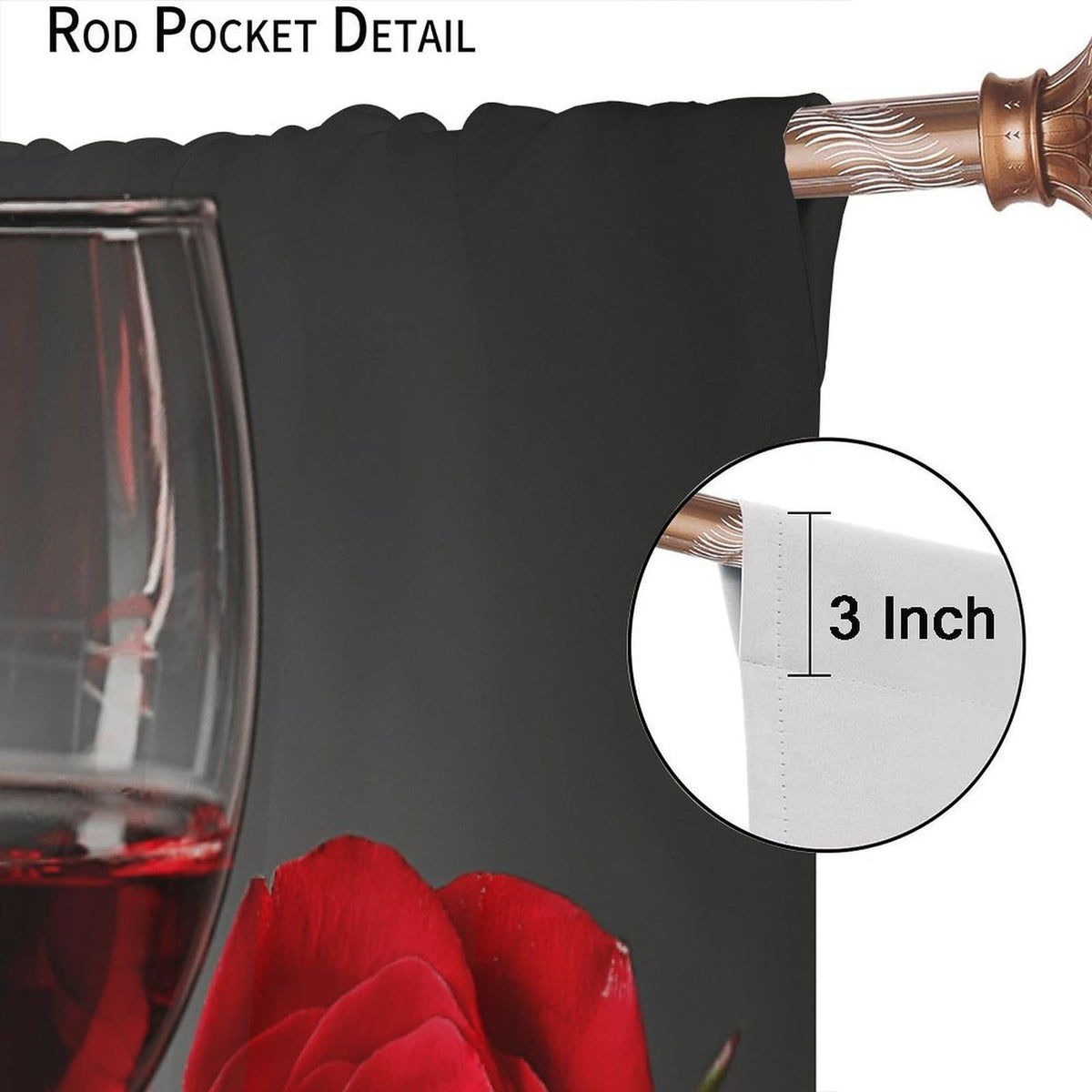 GoDazzling Rose Wine Blackout Curtains, Red Floral Valentine Blossom Romantic Lover Art Printed Window Drapes, for Living Room Bedroom Kitchen 42" W X 45" L