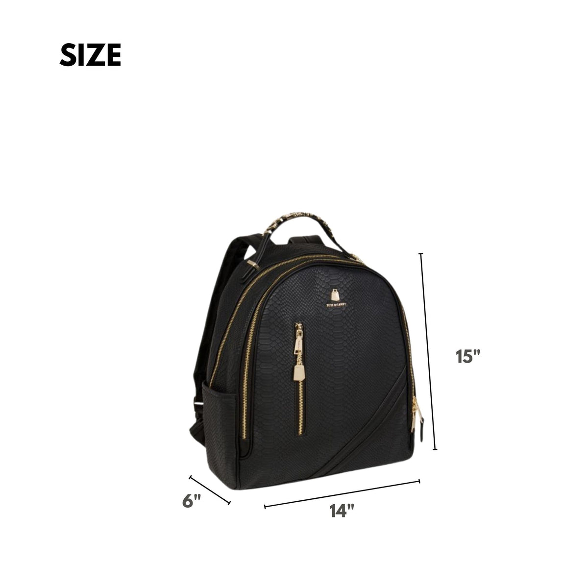 Tote&Carry Apollo BFF Backpack for Women, Vegan Leather, Water-Resistant, Carry-On Luggage for Travel, Work & Daily Use (Snake Skin, Black)