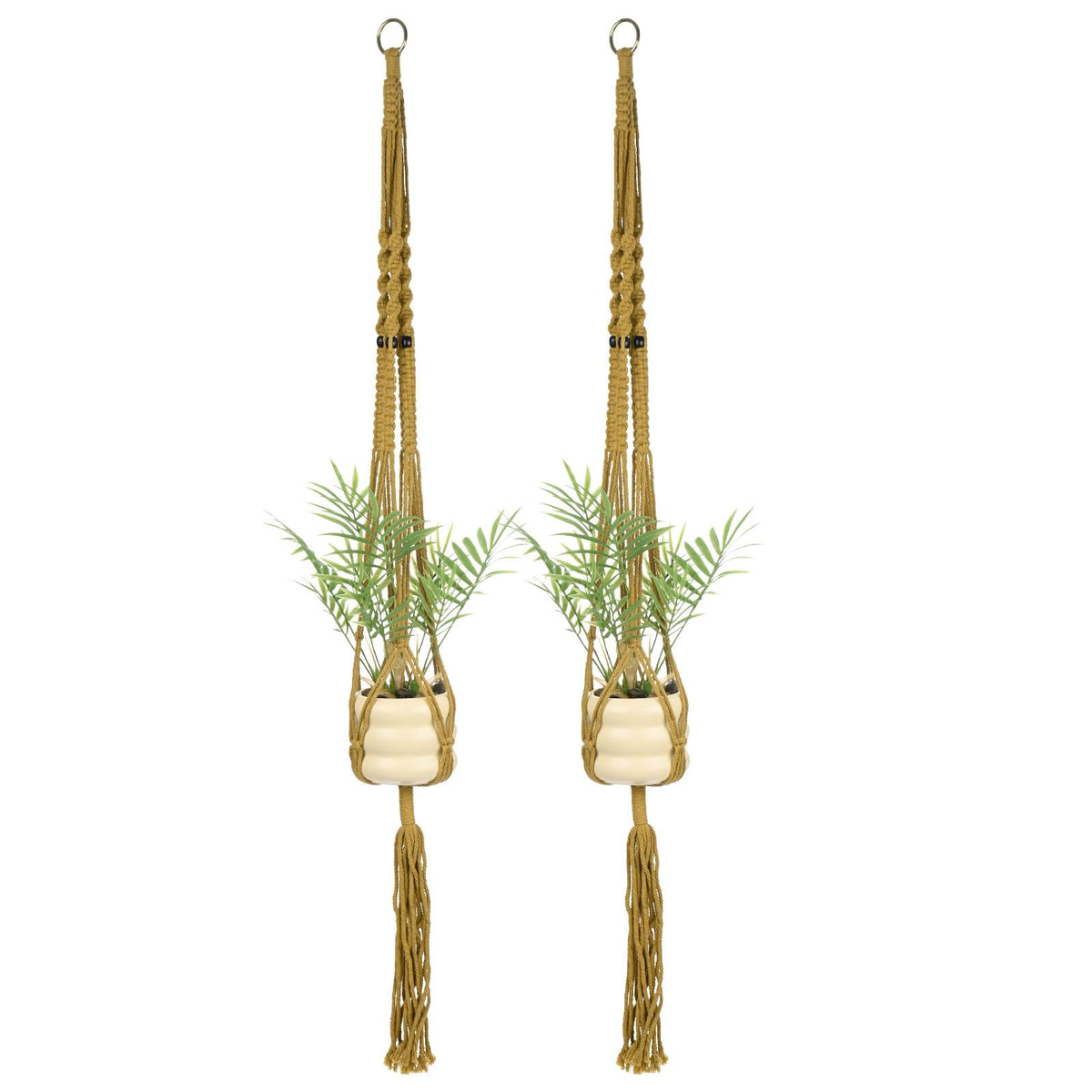 M METERXITY 2-Pack Macrame Plant Hanger, 41 Inch Hand Woven Hanging Basket Holder Handmade Cotton Rope Plant Net Pocket with 1 Net for Balcony Decor/Farmhouse Home Decor/Indoor Plants[Khaki]