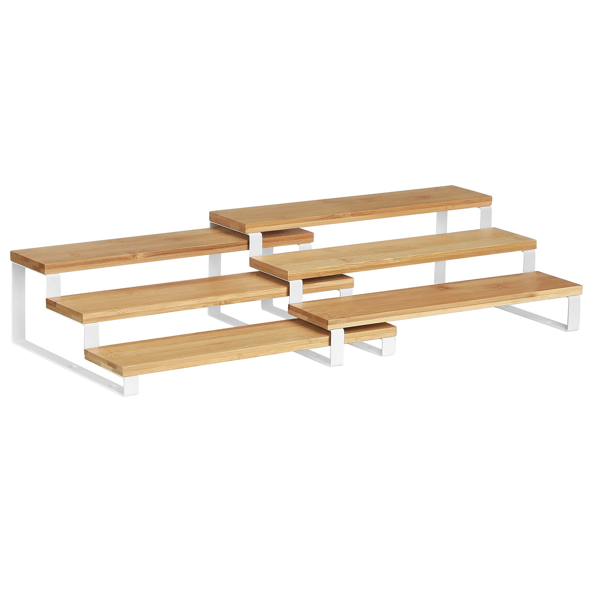SONGMICS Display Risers, Set of 2 Engineered Wood Perfume Organizer Stand, 3-Tier Cupcake Stand Holder, Spice Rack, Shelf Risers for Figures, Dessert Shelves, Natural Beige and Cloud White UKCS016N02