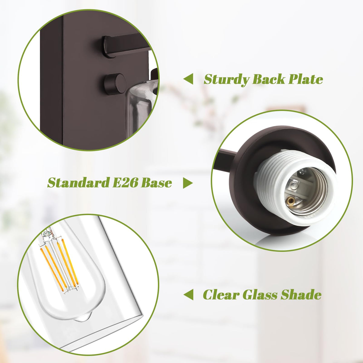 VerRon Wall Sconces, 2-Light Modern Vanity Light Fixtures, Oil Rubbed Bronze, Glass Shade, Model B04014P(2PK)