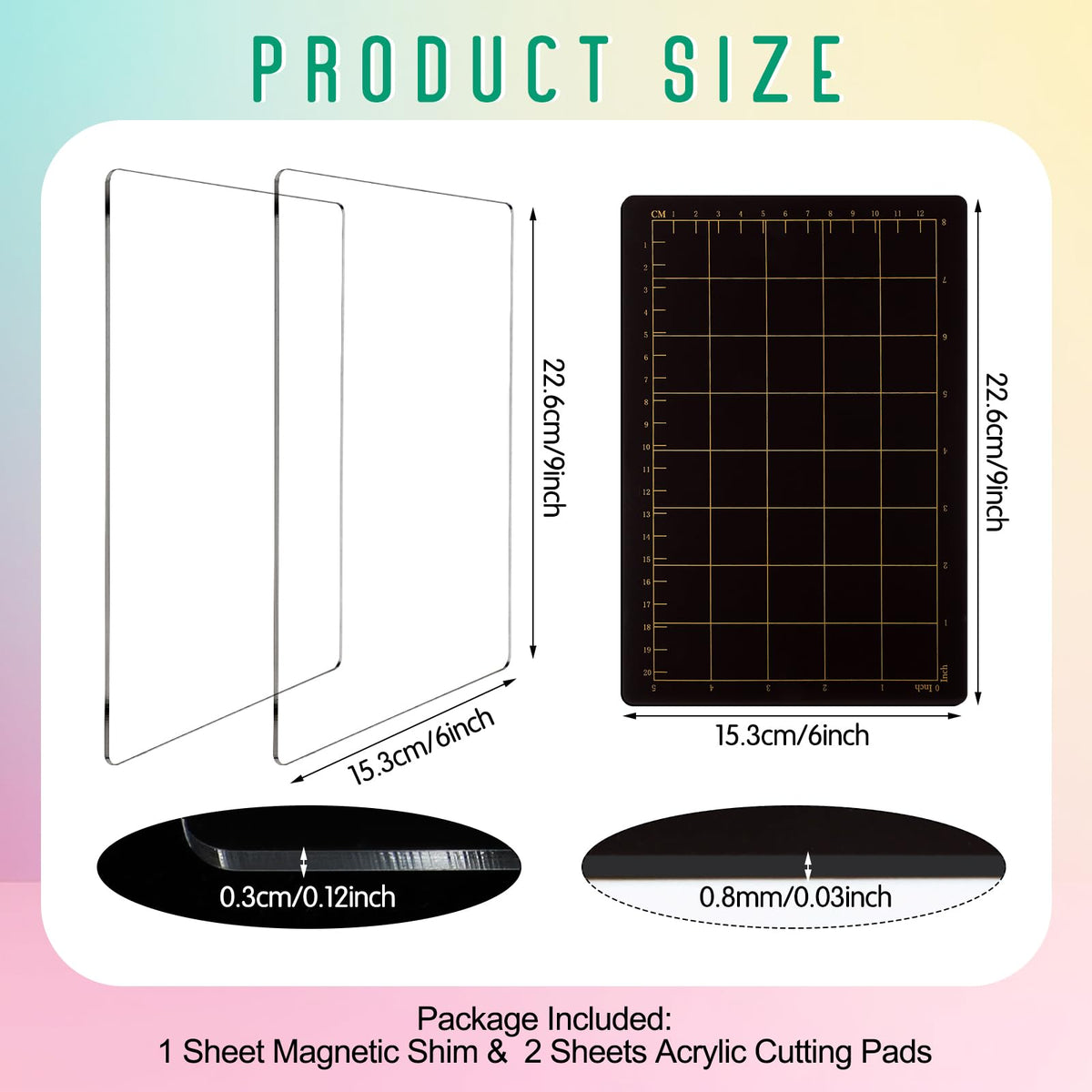 Threehoney 3 Pcs Die Mats Set 6'' x 9" Include Magnetic Shim with Card Size Grids and 2 Pcs Acrylic Cutting Plates for Die Cutting Machines Embossing Crafting Accessories