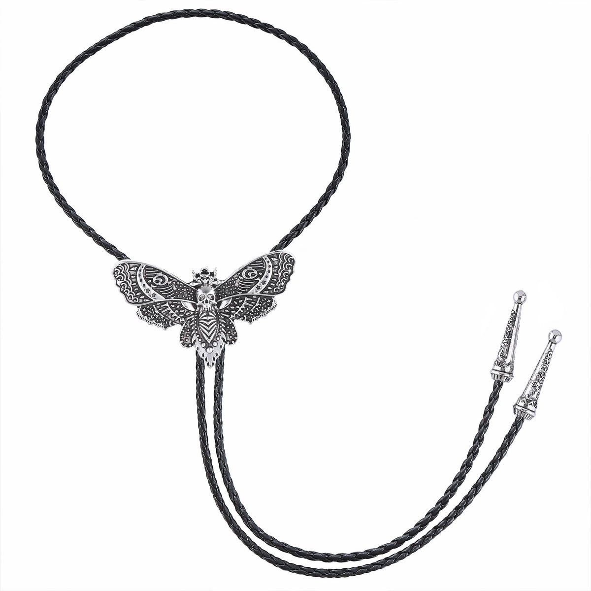 Western Bolo Tie for Men Women Death Head Moth Cowboy Bolo Tie Necktie Metal Insect Dead Gothic Punk Retro Jewelry(Silver)
