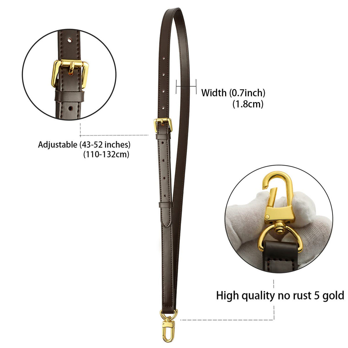 BEUDW Vachetta Leather Adjustable Crossbody Strap for Leather Shoulder Strap Belt Replacement Suitable for L V Handbags