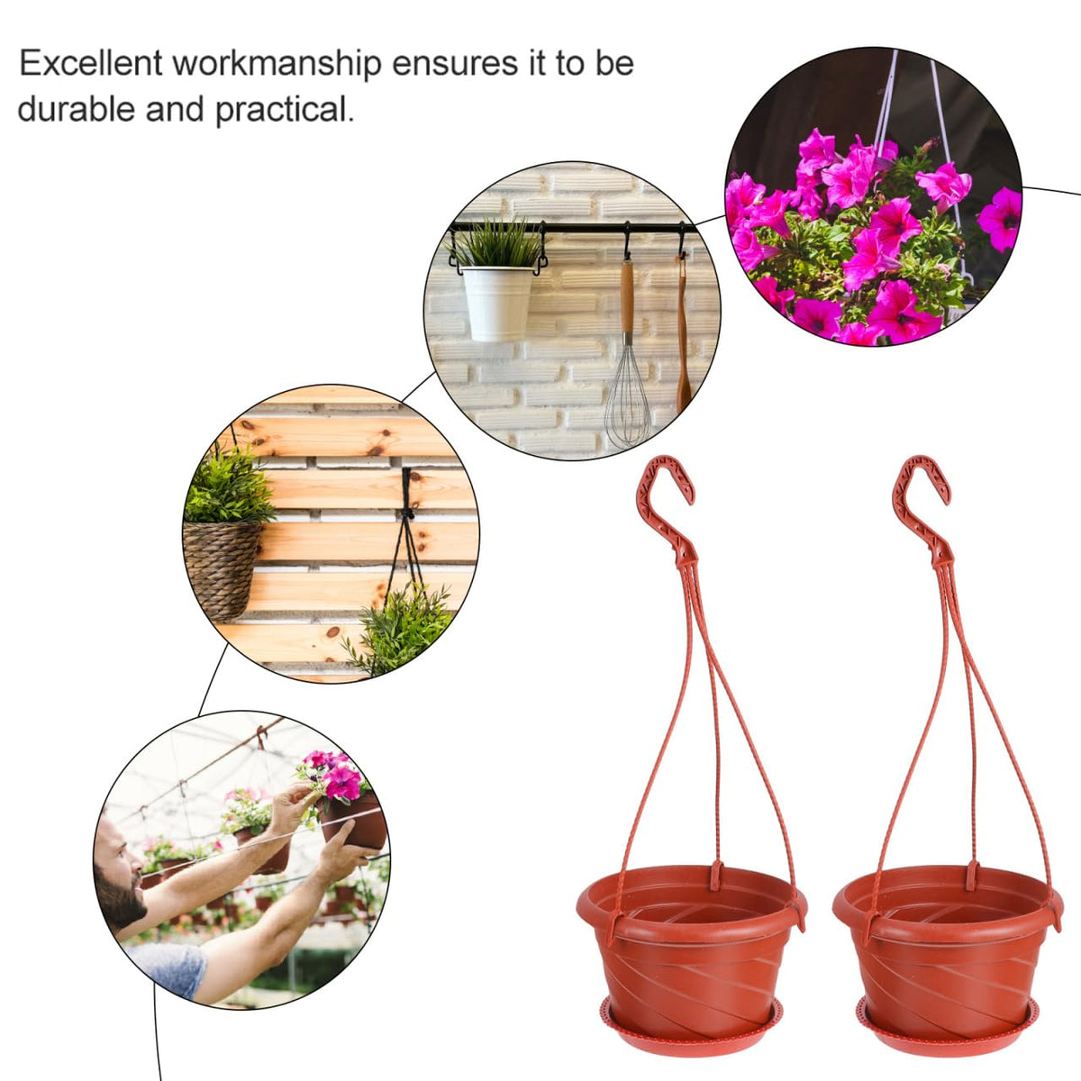 Yardwe 10Pcs Plastic Hanging Planters with Hooks Garden Planters for Indoor Outdoor Balcony Decor Durable Plastic Hanging Flower Pots with Drainage Holes