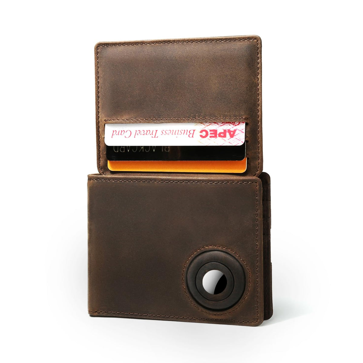 HZSMART Genuine Leather Wallet for Men, RFID Wallet with Airtag Slot,Crazy Horse Leather Card Holder Wallets with gift box Air tag Tracker NOT INCLUDED (Brown)