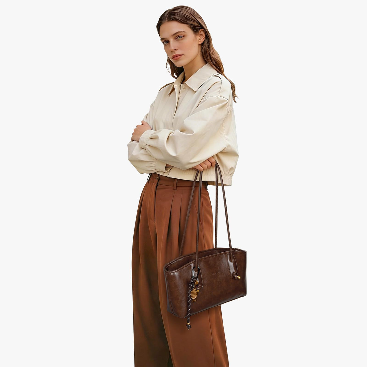 Vintage Shoulder Bags for Women Brown Purse Fall Hobo Handbag Faux Leather Shoulder Purse with Cute Pendant