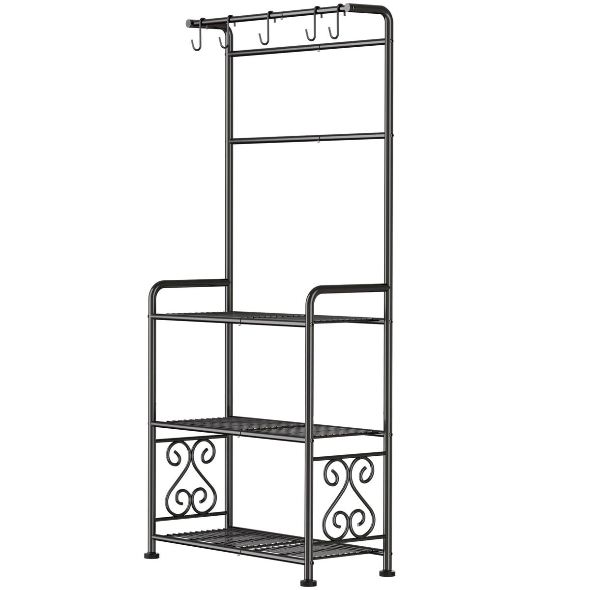 Plant Stand Indoor Outdoor Heavy Duty Metal - 56.4" Tall 3-Tier Shelf for Multiple Plants, Flowers, Rustproof Black Storage Rack for Patio, Balcony, Living Room, Garden, Includes Hooks&Adjustable Feet